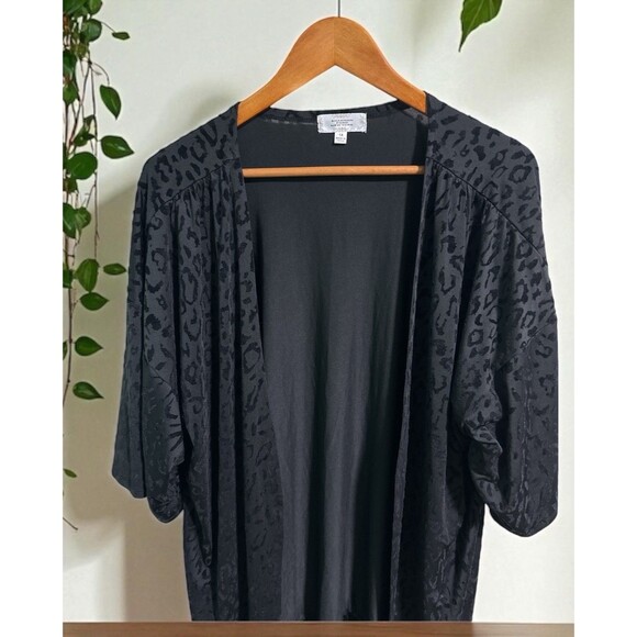 Shannon Ford Cardigan 1X Black Velvet Burnout Witchy Animal Print Fringe Kimono - Picture 2 of 6